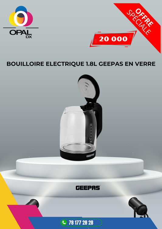 BOUILLOIRE ÉLECTRIQUE 1.8L GEEPAS EN VERRE