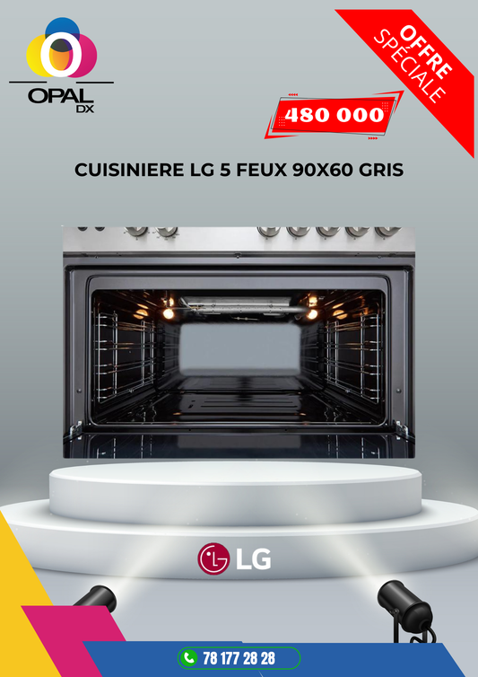 CUISINIÈRE LG 5 FEUX 90X60 GRIS