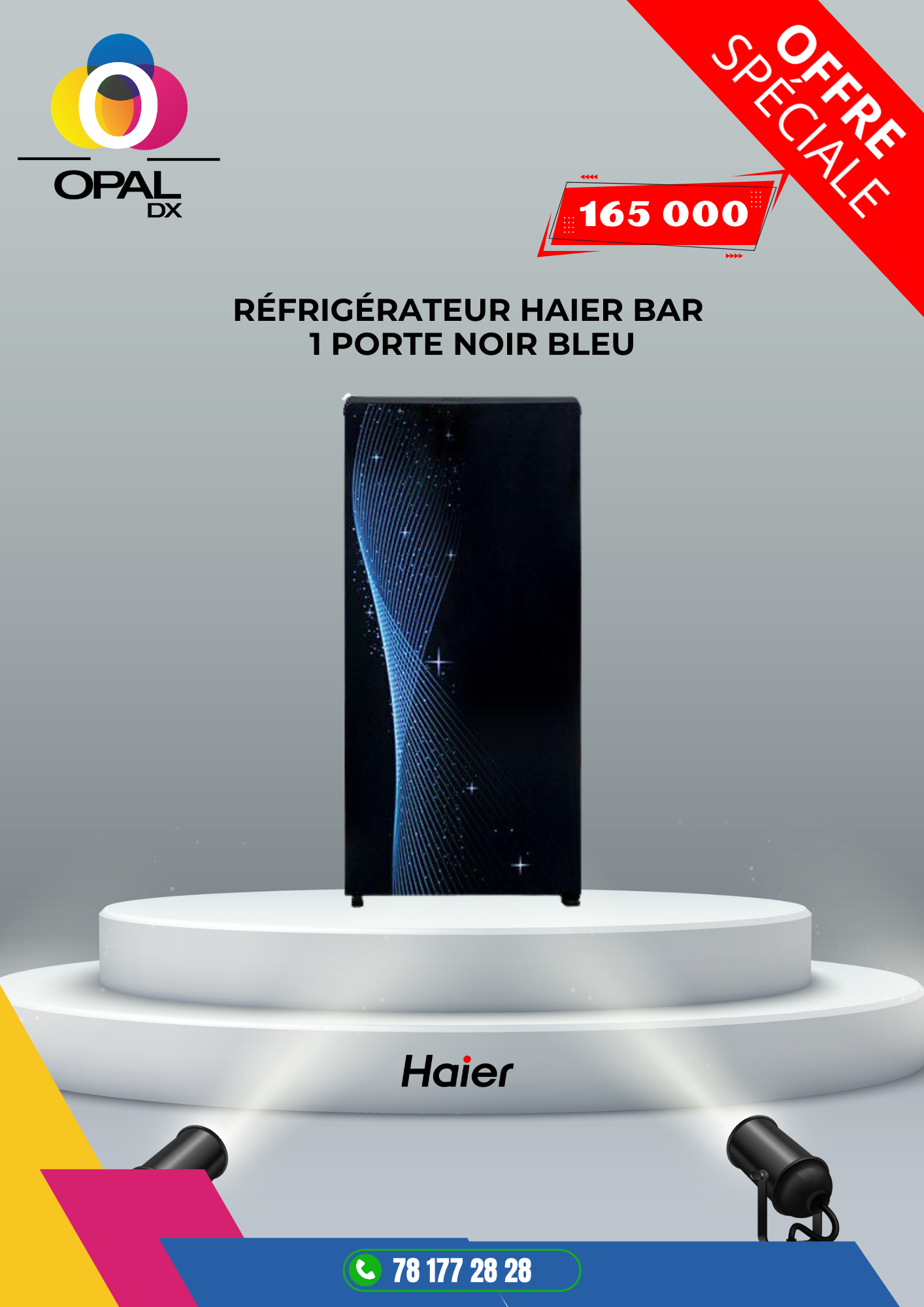 Réfrigérateur HAIER Bar 1 Porte Noir Bleu 145LITRES