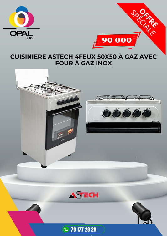 CUISINIÈRE ASTECH 4 FEUX 50x50 À GAZ GRIS