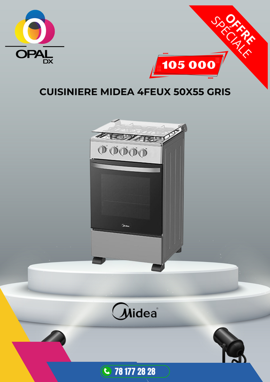 CUISINIÈRE MIDEA 4 FEUX 50X55 NOIR