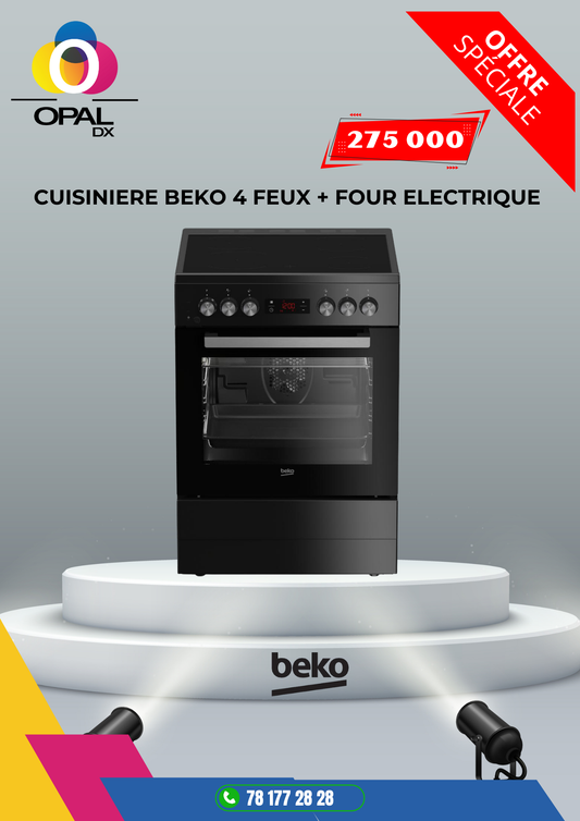 CUISINIÈRE BEKO 4 FEUX + FOUR ÉLECTRIQUE