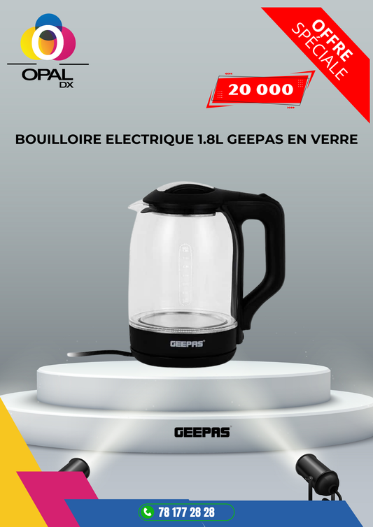 BOUILLOIRE ÉLECTRIQUE 1.8L GEEPAS EN VERRE