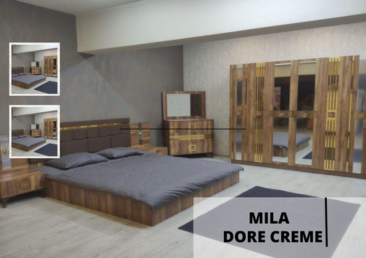 CHAMBRE À COUCHER 6BATTANTS 5 PIÈCES MILA DORÉ CRÈME
