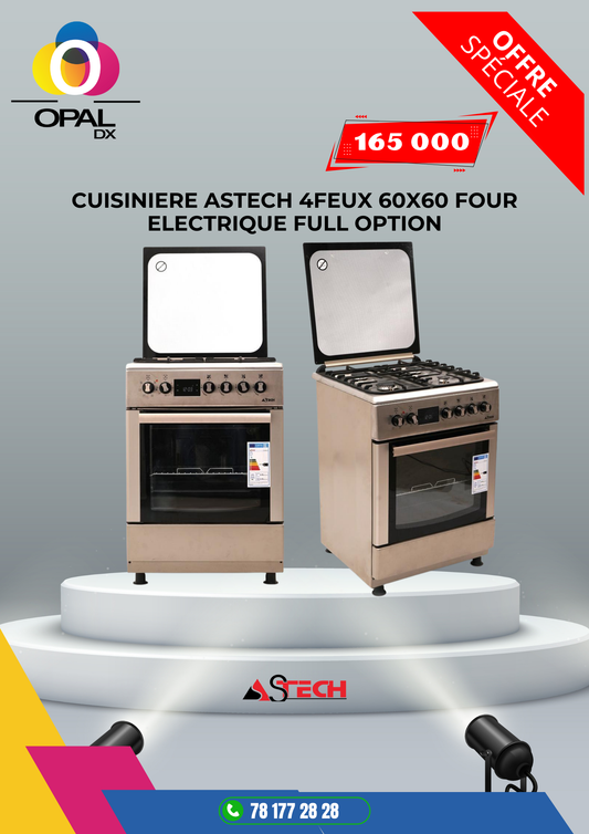 CUISINIÈRE ASTECH 4 FEUX À GAZ 60x60 FOUR ELECTRIQUE FULL OPTION