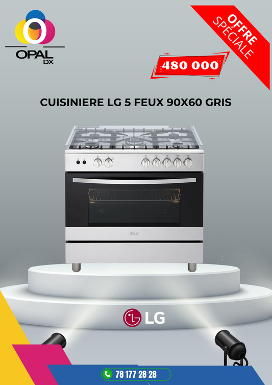 CUISINIÈRE LG 5 FEUX 90X60 GRIS