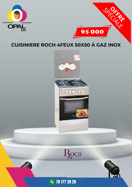 CUISINIÈRE ROCH 4 FEUX 50X50 À GAZ INOX