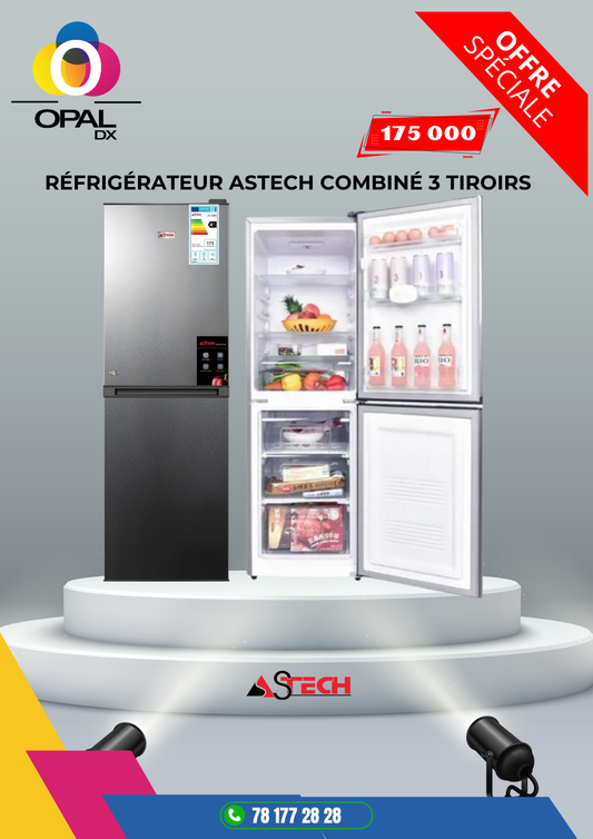 RÉFRIGÉRATEUR ASTECH COMBINÉ 3 TIROIRS 180LITRES