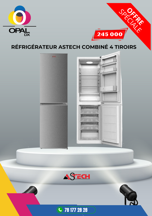 RÉFRIGÉRATEUR ASTECH COMBINÉ 5 TIROIRS GRIS 260LITRES