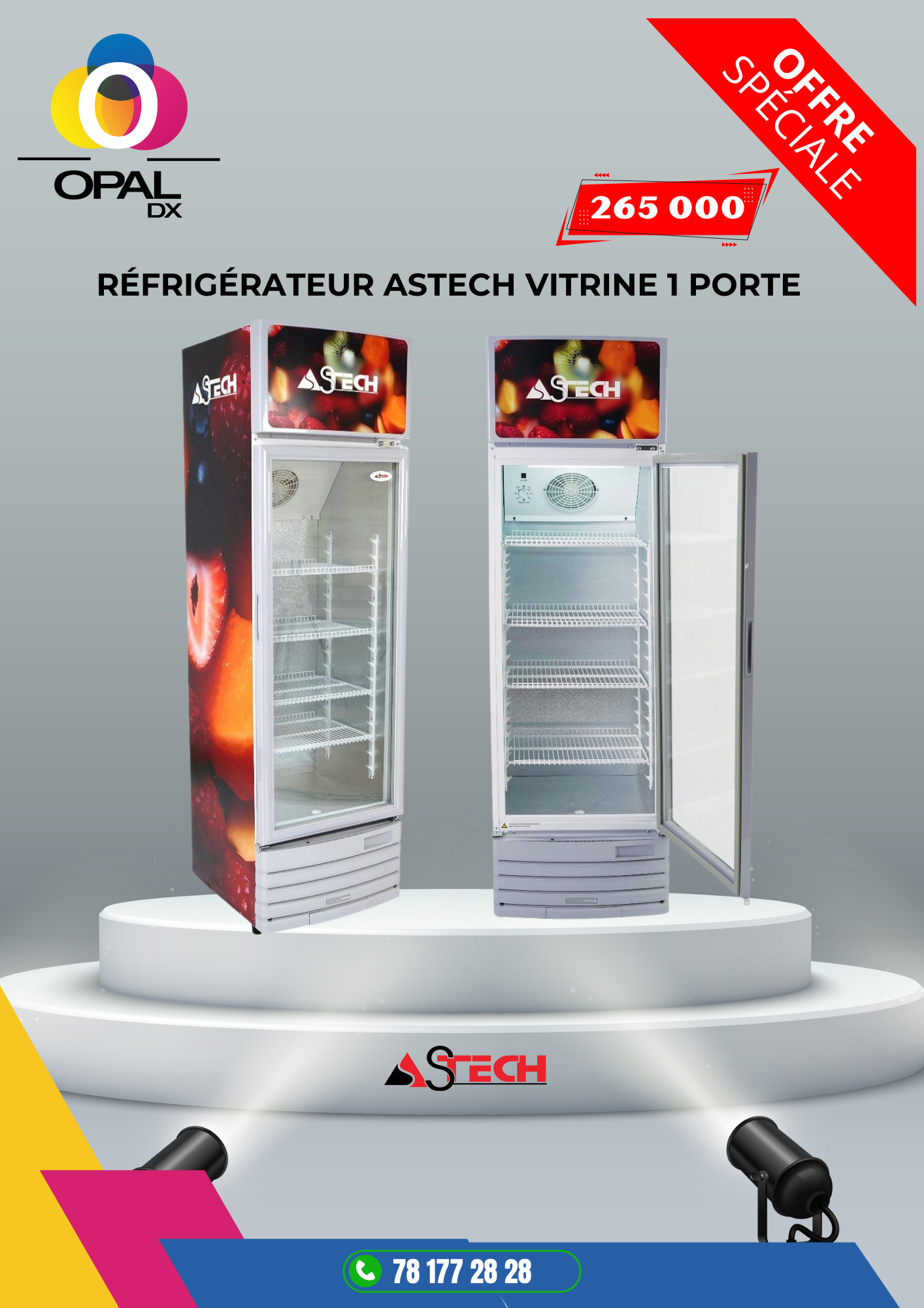 RÉFRIGÉRATEUR ASTECH VITRINE 1 PORTE 274LITRES