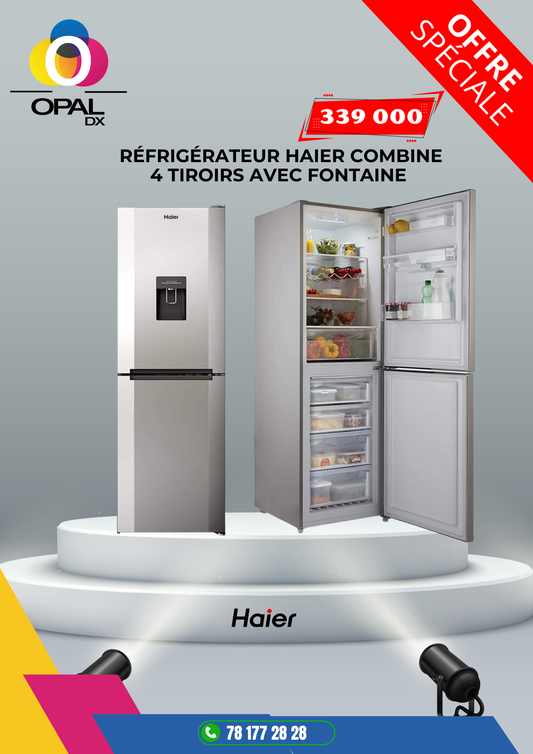 Réfrigérateur HAIER combine 4 tiroirs avec fontaine 330LITRES
