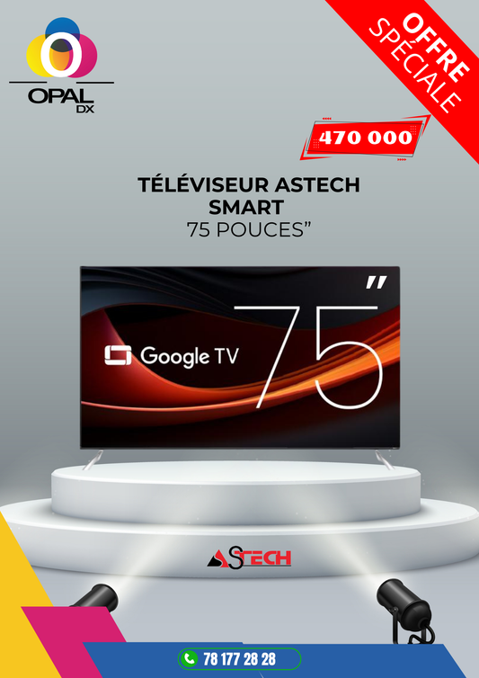 TÉLÉVISEUR ASTECH 75" SMART QLED GOOGLE TV